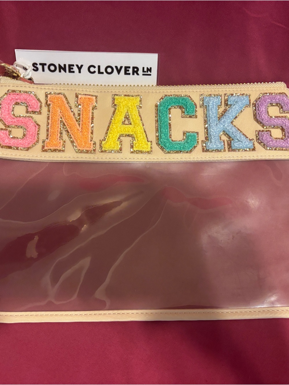 Stoney Clover Lane Clear Pouch with Multicolor 'SNACKS' Appliqué